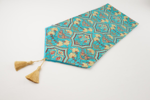 Table Runner, Turquoise Blue Carnation Pattern Dining Table Runner, Turkish Fabric Table Linens