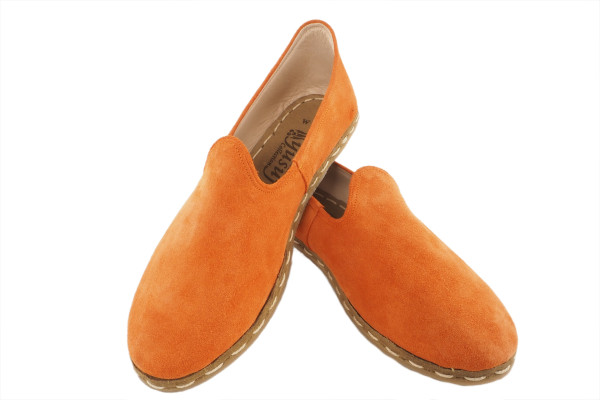 Mens Leather Shoes, Orange Suede Genuine Leather Mens Shoe,Mens Grounding Shoes,Men Loafer Shoes,Flat Summer Shoe,Mens Slip Ons