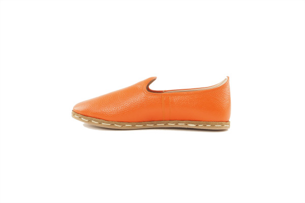 Womens Leather Shoes, Orange Womens Genuine Leather Shoes, Handmade Womens Grounding Shoes,Womens Loafer Shoes,Flat Summer Shoes