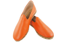 Mens Leather Shoes,Orange Genuine Leather Mens Shoe,Grounding Shoes,Zero Drop Shoes,Loafer Shoes,Flat Summer Shoes,Mens Slip Ons