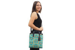 Genuine Lamb Leather Bag, Turquoise Blue Tiger Eyes Pattern Fabric Womens Bag, ID KCYC03,Lamb Leather Bag,Sheep Skin Leather Bag