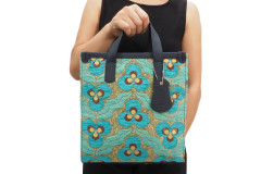 Genuine Lamb Leather Bag, Turquoise Blue Tiger Eyes Pattern Fabric Womens Bag, ID KCYC03,Lamb Leather Bag,Sheep Skin Leather Bag