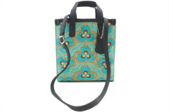 Genuine Lamb Leather Bag, Turquoise Blue Tiger Eyes Pattern Fabric Womens Bag, ID KCYC03,Lamb Leather Bag,Sheep Skin Leather Bag