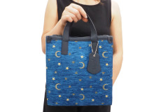 Genuine Lamb Leather Bag, Navy Blue Arabian Night Pattern Turkish Fabric Womens Bag,ID KCYC08,Leather Bag,Sheep Skin Leather Bag