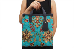 Genuine Lamb Leather Bag, Turquoise Blue Topkapi Palace Tulip Pattern Turkish Fabric Womens Bag,ID KCYC09,Sheep Skin Leather Bag