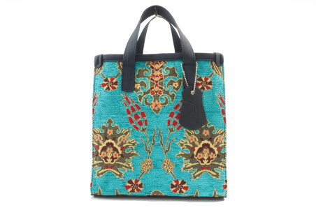 Genuine Lamb Leather Bag, Turquoise Blue Topkapi Palace Tulip Pattern Turkish Fabric Womens Bag,ID KCYC09,Sheep Skin Leather Bag