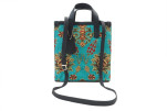 Genuine Lamb Leather Bag, Turquoise Blue Topkapi Palace Tulip Pattern Turkish Fabric Womens Bag,ID KCYC09,Sheep Skin Leather Bag