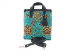 Genuine Lamb Leather Bag, Turquoise Blue Topkapi Palace Tulip Pattern Turkish Fabric Womens Bag,ID KCYC09,Sheep Skin Leather Bag