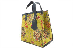 Genuine Lamb Leather Bag, Pistachio Green Topkapi Palace Tulip Pattern Fabric Womens Bag, ID KCYC07, Leather Bag, Sheep Skin Bag