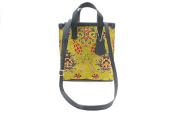 Genuine Lamb Leather Bag, Pistachio Green Topkapi Palace Tulip Pattern Fabric Womens Bag, ID KCYC07, Leather Bag, Sheep Skin Bag