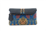 Leather Crossbody Bag,Leather Clutch Bag,ID KCYC44, Navy Blue Topkapi Palace Tulip Pattern Turkish Fabric Womens Bag,Leather Bag