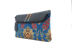 Leather Crossbody Bag,Leather Clutch Bag,ID KCYC44, Navy Blue Topkapi Palace Tulip Pattern Turkish Fabric Womens Bag,Leather Bag