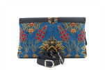 Leather Crossbody Bag,Leather Clutch Bag,ID KCYC44, Navy Blue Topkapi Palace Tulip Pattern Turkish Fabric Womens Bag,Leather Bag