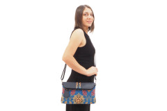 Leather Crossbody Bag,Leather Clutch Bag,ID KCYC44, Navy Blue Topkapi Palace Tulip Pattern Turkish Fabric Womens Bag,Leather Bag