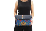 Leather Crossbody Bag,Leather Clutch Bag,ID KCYC44, Navy Blue Topkapi Palace Tulip Pattern Turkish Fabric Womens Bag,Leather Bag