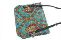 Leather Crossbody Bag, Leather Clutch Bag, ID KCYC45,Turquoise Blue Morocco Pattern Turkish Fabric Womens Bag,Genuine Sheep Skin