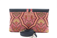 Leather Crossbody Bag,Leather Clutch Bag,ID KCYC54,Pale Pink Carnation Pattern Turkish Fabric Women Bag,Genuine Lamb Leather Bag