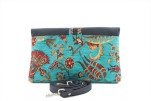 Leather Crossbody Bag, Leather Clutch Bag, ID KCYC48, Turquoise Blue Carnation Pattern Fabric Women Bag,Genuine Lamb Leather Bag