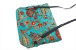 Leather Crossbody Bag, Leather Clutch Bag, ID KCYC48, Turquoise Blue Carnation Pattern Fabric Women Bag,Genuine Lamb Leather Bag