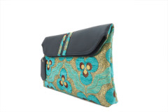 Leather Crossbody Bag, Leather Clutch Bag, ID KCYC53,Turquoise Blue Tiger Eyes Pattern Fabric Women Bag,Genuine Lamb Leather Bag