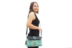 Leather Crossbody Bag, Leather Clutch Bag, ID KCYC53,Turquoise Blue Tiger Eyes Pattern Fabric Women Bag,Genuine Lamb Leather Bag