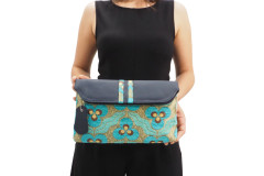 Leather Crossbody Bag, Leather Clutch Bag, ID KCYC53,Turquoise Blue Tiger Eyes Pattern Fabric Women Bag,Genuine Lamb Leather Bag