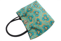 Fabric Woman Hand Bag, Turquoise Blue Tiger Eyes Turkish Fabric Bag, ID KCYC66, Lamb Leather Bag, Genuine Sheep Skin Leather Bag