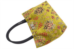 Fabric Woman Hand Bag, Pistachio Green Topkapi Palace Tulip  Pattern Turkish Fabric Bag,ID KCYC68,Genuine Sheep Skin Leather Bag