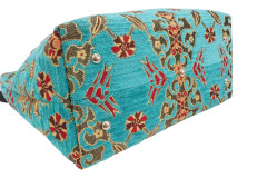 Fabric Woman Hand Bag, Turquoise Blue Topkapi Palace Tulip Pattern Turkish Fabric Bag, ID KCYC67, Genuine Sheep Skin Leather Bag