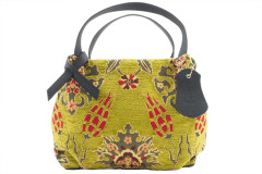 Fabric Woman Hand Bag, Pistachio Green Topkapi Palace Tulip  Pattern Turkish Fabric Bag,ID KCYC24,Genuine Sheep Skin Leather Bag