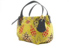 Fabric Woman Hand Bag, Pistachio Green Topkapi Palace Tulip  Pattern Turkish Fabric Bag,ID KCYC24,Genuine Sheep Skin Leather Bag