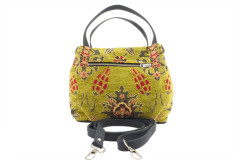 Fabric Woman Hand Bag, Pistachio Green Topkapi Palace Tulip  Pattern Turkish Fabric Bag,ID KCYC24,Genuine Sheep Skin Leather Bag