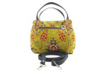 Fabric Woman Hand Bag, Pistachio Green Topkapi Palace Tulip  Pattern Turkish Fabric Bag,ID KCYC24,Genuine Sheep Skin Leather Bag