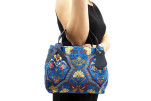 Fabric Woman Hand Bag, Navy Blue Carnation Pattern Turkish Fabric Woman Bag, ID KCYC25, Genuine Sheep Skin Woman Leather Bag