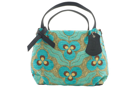 Fabric Woman Hand Bag, Turquoise Blue Tiger Eyes Pattern Turkish Fabric Bag, ID KCYC22, Woman Bag,Genuine Sheep Skin Leather Bag