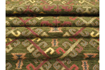 Upholstery Fabric, Kilim Design Fabric, Turkish Moss Green Kilim Pattern Fabric, Turkish Fabric By the Yard,  Jacquard Fabric