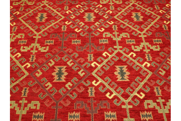 Upholstery Fabric, Kilim Design Fabric, Turkish Red Kilim Pattern Fabric, Turkish Fabric By the Yards, Bohemian Jacquard Fabric