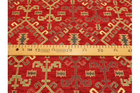 Upholstery Fabric, Kilim Design Fabric, Turkish Red Kilim Pattern Fabric, Turkish Fabric By the Yards, Bohemian Jacquard Fabric