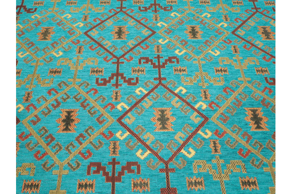 Upholstery Fabric, Kilim Design Fabric, Turkish Turquoise Blue Kilim Pattern Fabric, Turkish Fabric By the Yards,Jacquard Fabric