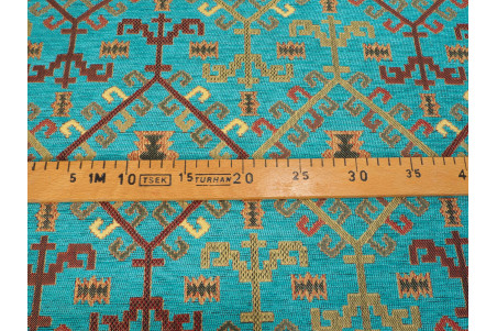 Upholstery Fabric, Kilim Design Fabric, Turkish Turquoise Blue Kilim Pattern Fabric, Turkish Fabric By the Yards,Jacquard Fabric