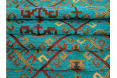 Upholstery Fabric, Kilim Design Fabric, Turkish Turquoise Blue Kilim Pattern Fabric, Turkish Fabric By the Yards,Jacquard Fabric