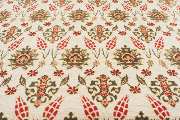 Upholstery Fabric, Turkish Fabric By the Meter, By the Yard, Beige Tulip Pattern Chenille Upholstery Fabric