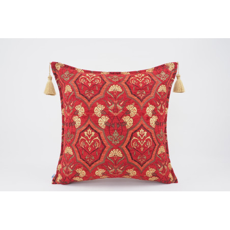 Fabric Pillow,Fabric Pillow 20x20, Red Carnation Pattern Turkish Jacquard Fabric Pillow Cover, Throw Pillow Case, Lumbar Pillows