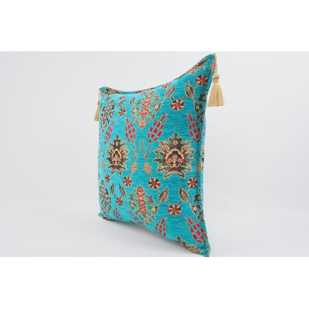 Fabric Pillow, Fabric Pillow 20x20, Turquoise Blue Topkapi Palace Tulip Pattern Turkish Jacquard Fabric Pillow, Chenille Pillow