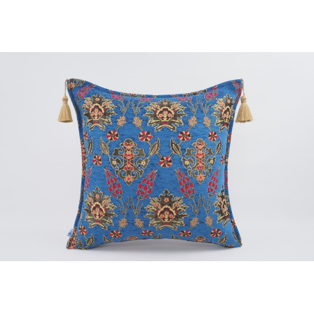 Fabric Pillow, Fabric Pillow 20x20,Navy Blue Topkapi Palace Tulip Pattern Turkish Jacquard Fabric Pillow, Chenille Fabric Pillow