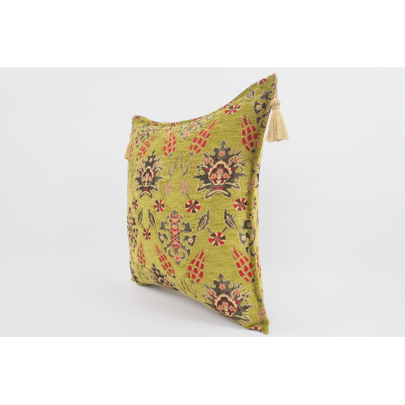 Fabric Pillow, Fabric Pillow 20x20, Pistachio Green Topkapi Palace Tulip Pattern Turkish Jacquard Fabric Pillow, Chenille Pillow