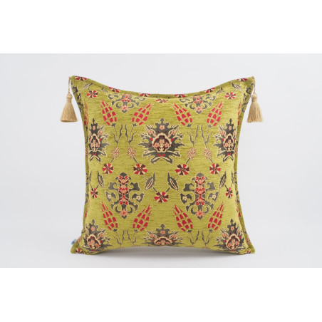 Fabric Pillow, Fabric Pillow 20x20, Pistachio Green Topkapi Palace Tulip Pattern Turkish Jacquard Fabric Pillow, Chenille Pillow