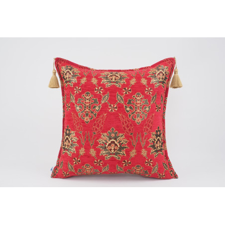 Fabric Pillow, Fabric Pillow 20x20, Red Topkapi Palace Tulip Pattern Turkish Jacquard Fabric Pillow, Chenille Fabric Pillow Case