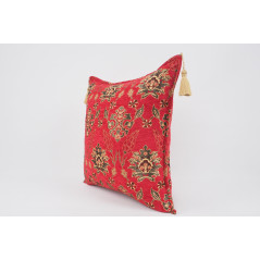 Fabric Pillow, Fabric Pillow 20x20, Red Topkapi Palace Tulip Pattern Turkish Jacquard Fabric Pillow, Chenille Fabric Pillow Case