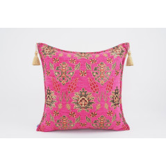 Fabric Pillow,Fabric Pillow 20x20,Mazenda Pink Topkapi Palace Tulip Pattern Turkish Jacquard Fabric Case,Chenille Fabric Pillow